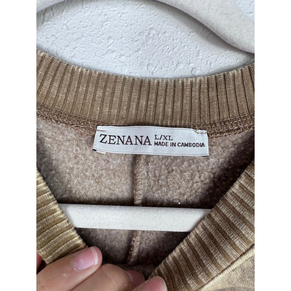 Zenana Brown White Washed Crewneck Womens Size L/XL - Picture 3 of 7